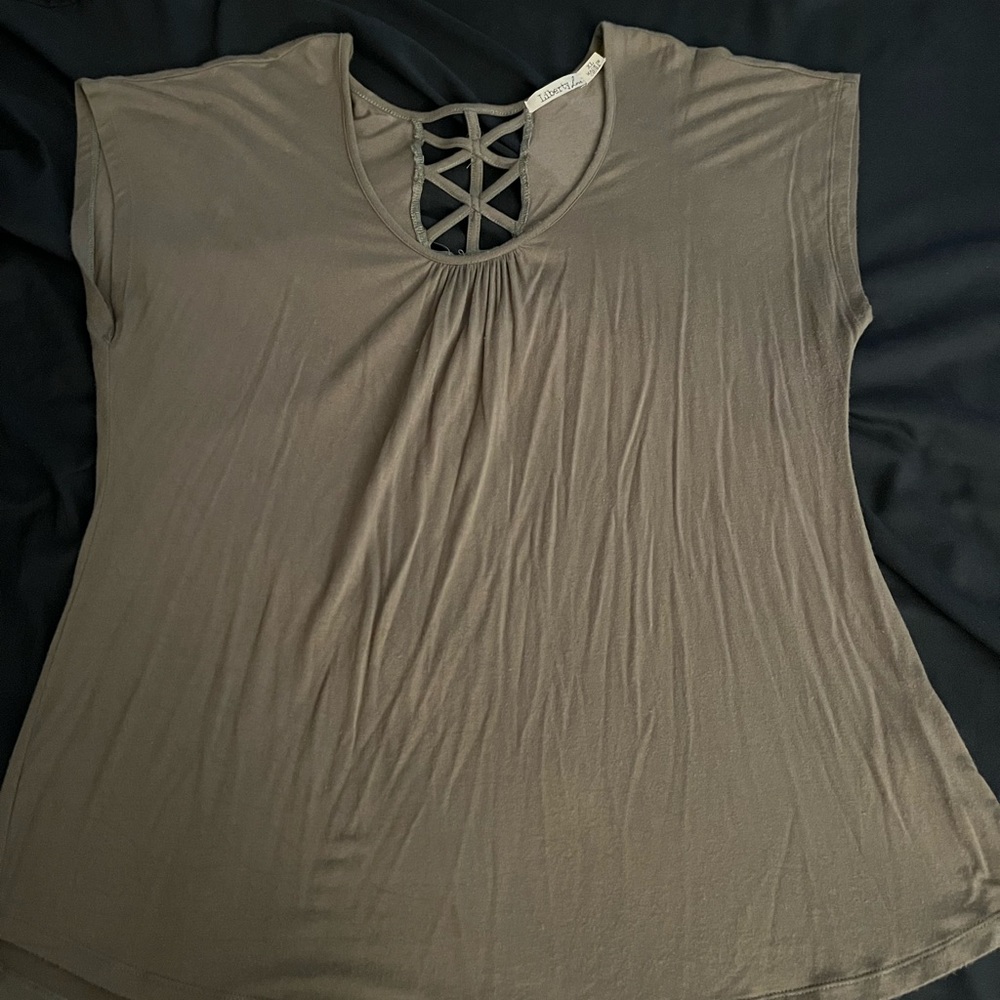 Women’s Liberty Love olive color top in size xl.
